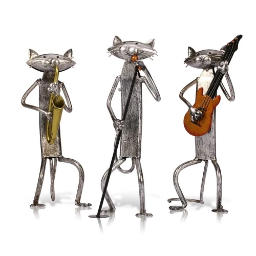TOOARTS Metall-Skulptur Saxophon spielt Katze von Einrichtungs Artikel Handwerk