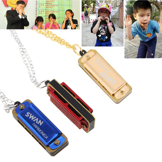 3 Stks/partij Mini Draagbare Lichtgewicht Harmonica 4 Gaten 8 Tones Harmonica Metalen Ketting Ketting Stijl Voor Kinderen/Kinderen