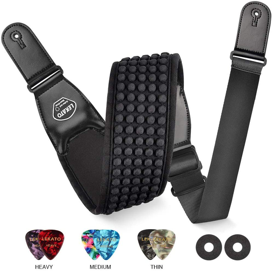 Lekato Gitaarband 3D Spons Vullen Bas Elektrische Gitaar Band 3.5 Inch Brede Verstelbare Met 6 Picks Met Pick Holder