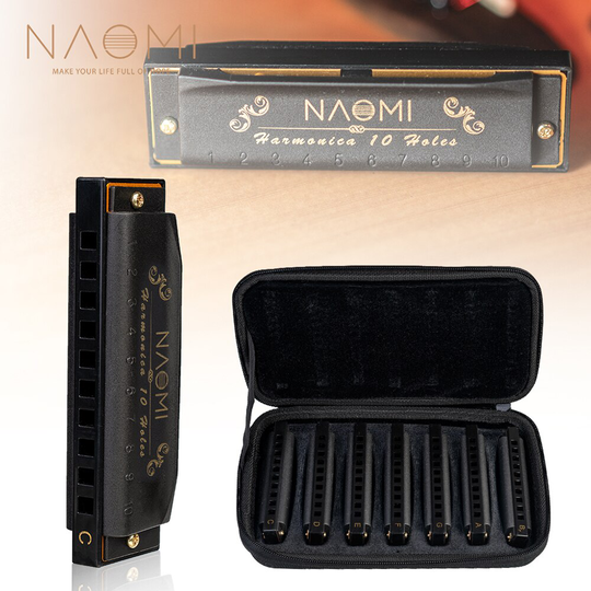 Naomi Piemonte Blues Harmonica Harp Set Van 7 (G, Een, Bb, C, D, E, F Toetsen) 10 Gaten Met Ritssluiting Draagtas Melodica