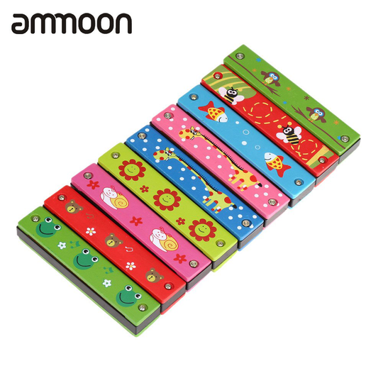 Top Harmonica 16 Gaten Kids Muziekinstrument Educatief Speelgoed Houten Cover Kleurrijke Gratis Reed Wind Instrument