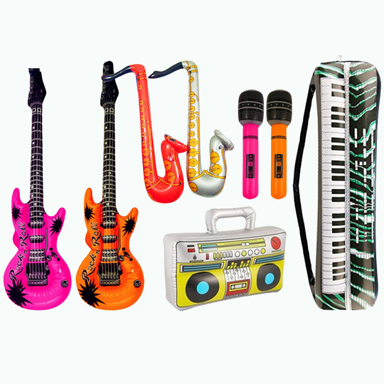 Besegad 8cps Inflatables Gitaar Saxofoon Microfoon Ballonnen Muziekinstrumenten Accessoires Voor Zwembad Feestartikelen