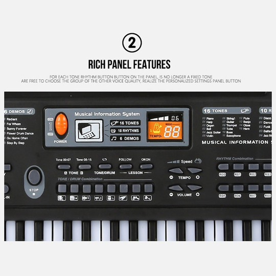 61 Keys Black Digital Music Electronic Keyboard Key Board Electric Piano Kids