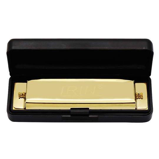 Irin Goud 10 Gaten 20 Tone Blues Harmonica Toonsoort C Mondharmonica Muziekinstrument Met Zwarte Opbergdoos