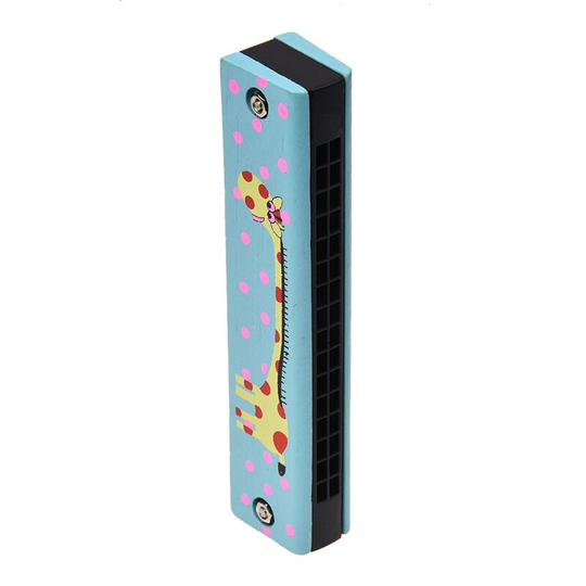 Houten Giraffe Patroon Dual Serie 32 Hole Harmonica Kind Blauw