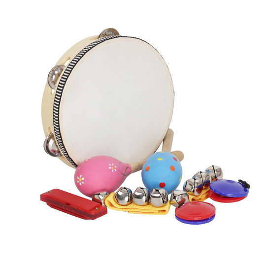 8 stks/set Musical Speelgoed Band Ritme Kit Inclusief Tamboerijn Maracas Castagnetten Handbells Harmonica voor Kinderen als Chrismas