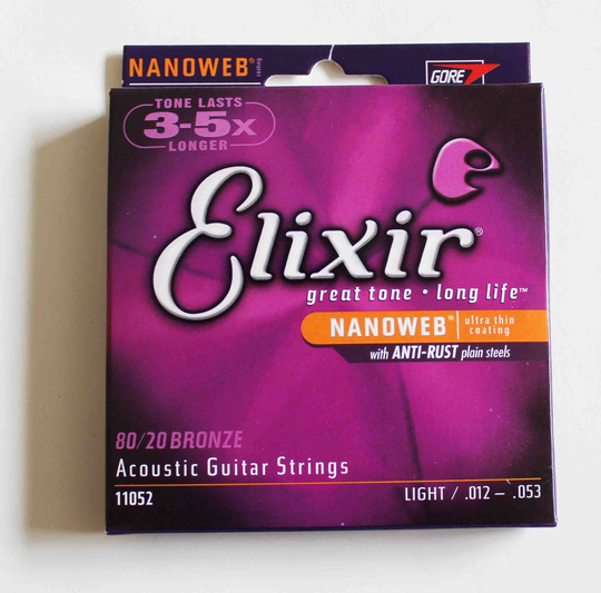Nanoweb Extra Licht Elixs 11027/11002/11052 Akoestische Gitaar Snaren Ultra Dunne Coating Met Anti-Roest Vlakte Steels 80/20 brons