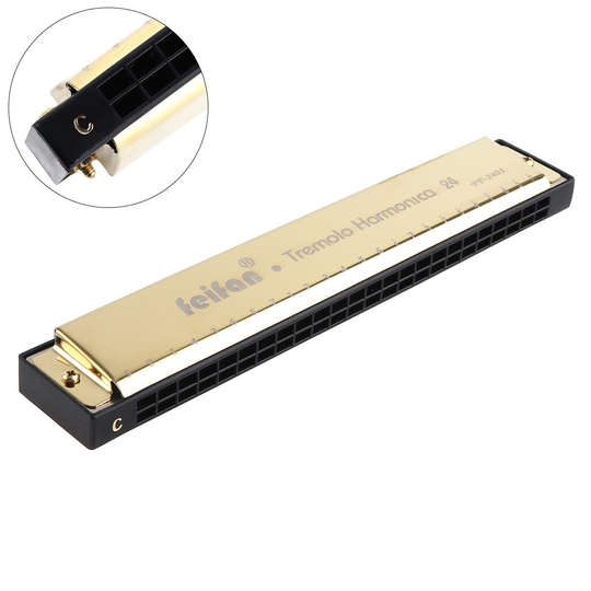 Feifan Goud 8K Titanium 24 Gaten Harmonica Tremolo Tone Keyc Harp Mondharmonica Muziekinstrumenten Voor Beginners