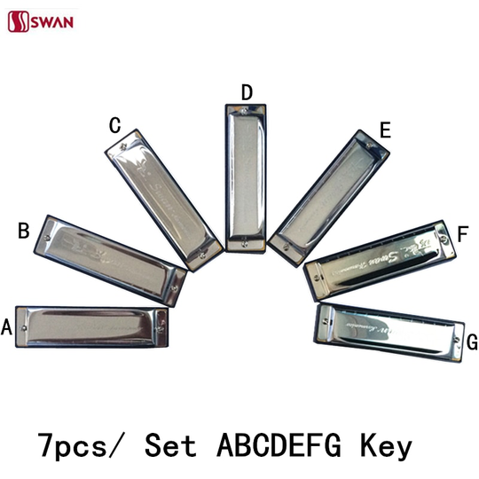 Swan Harmonica 7 Stks/set Blues Harp Diatonische Harmonica Tone A-G Toetsen Mondharmonica Houtblazers Muziekinstrument Gaita Set
