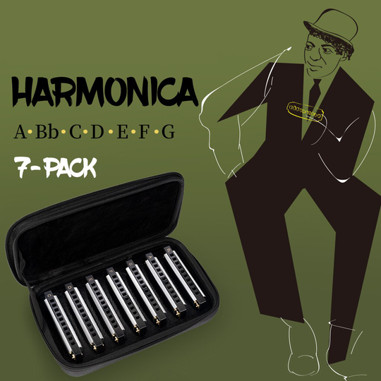 10 Gat Diatonische Harmonica Set-Sleutel Van G, Een, Bb, C, D, E, F Met Case 7 Harmonica Harp Pack Mondharmonica Musical Instrument