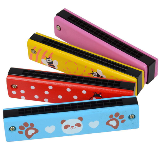 1Pc 16 Gat Cartoon Houten Harmonica Geschilderd Harmonica Kinderen Kids Musical Instrument Educatief Muziek Speelgoed Willekeurige Kleur