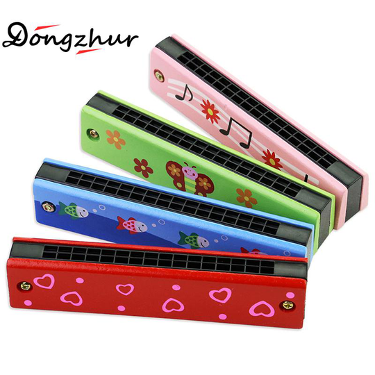 1 Pcs Houten Geschilderde Harmonica Creatieve Verlichting Vroege Onderwijs Speelgoed Muziekinstrument Leermiddelen Harmonica Willekeurige Kleur