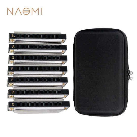 Naomi Verzegelde 7Pcs Harmonica Blues Band Harmonica Set (C, D, E, F, G, Een, Bb Toetsen) 10 Gaten Met Gevoerde Draagtas