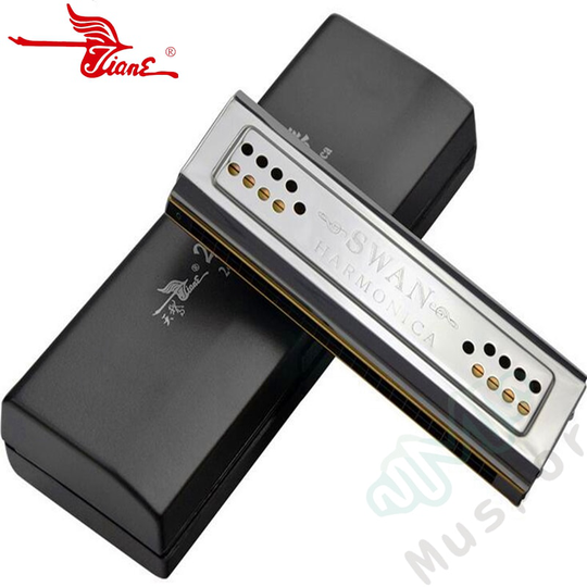 ZWAAN dubbelzijdig Tremolo Harmonica Dural Sleutel van C/G 24 Dubbele Gaten Mond Orgel Reed Wind Instrument met Doos Schone Doek