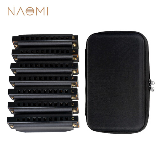 Naomi Piemonte Blues Harmonica Harp Set Van 7 (G, Een, Bb, C, D, E, F Toetsen) 10 Gaten Met Ritssluiting Draagtas Harmonica