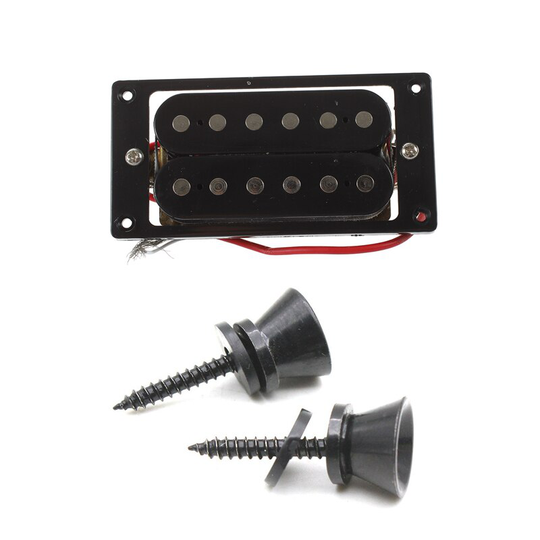 2 Paar Zwarte Gitaar Onderdelen: 1 Paar Guitar Strap Lock Pins Peg Metal & 1 Paar Humbucker Dubbele Coil Elektrische Gitaar Pickups + Fram
