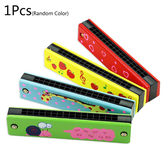 16 Hole Leuke Harmonica Voor Beginner 5 Inch Houten Educatief Kids Kinderen Harmonica Cartoon Patroon Kids Musical Speelgoed