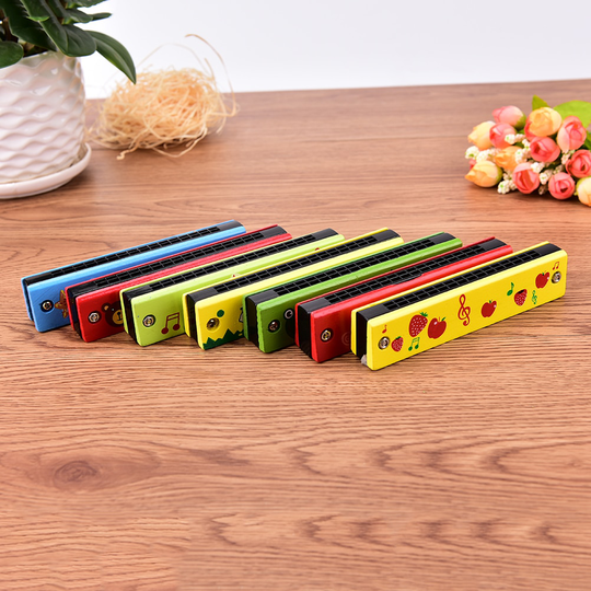 Cartoon Beschilderde Houten Harmonica Instrument Willekeurige Kleur Kinderen Musical Educatief Muziek Speelgoed