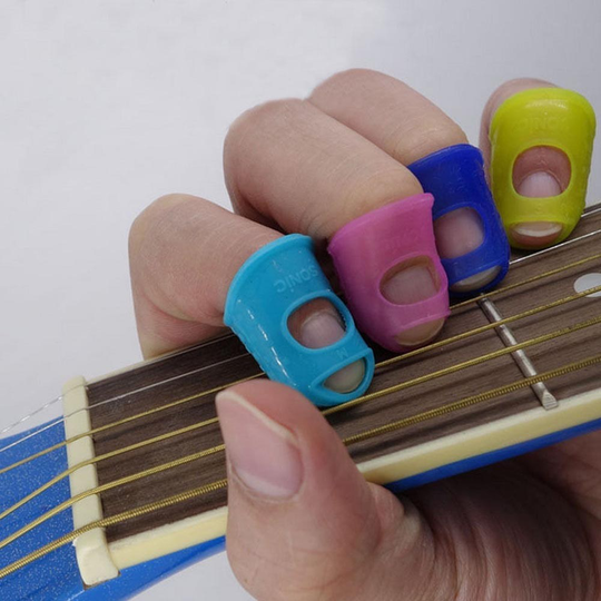4 Stks/set Siliconen Vinger Guards Gitaar Vingertop Protectors Voor Ukulele Gitaar Sml Transparant Blauw Kleur