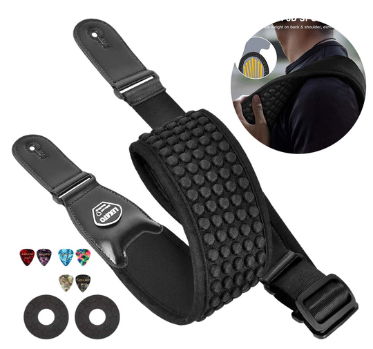 Lekato Gitaarband 3D Spons Vullen Voor Akoestische Gitaar Riem Muzikale Bas Strap Breed Elektrische Gitaren Verstelbare Met 6 Picks