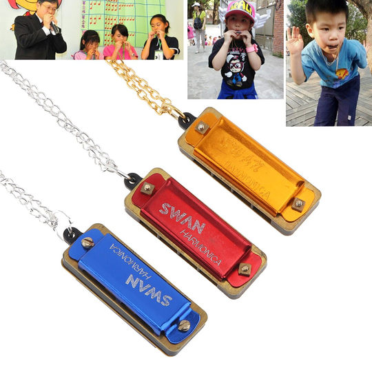3 Stks/partij Mini 3 Kleur Harmonica 4 Gaten 8 Tones Harmonica Metalen Ketting Ketting Stijl Voor Kinderen/Kinderen