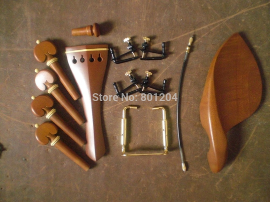 1 set JUJUBEWOOD Viool fitting met 4 stks fijnstemmers en 1 st viool staart gut & Chin rust schroef alle 4/4