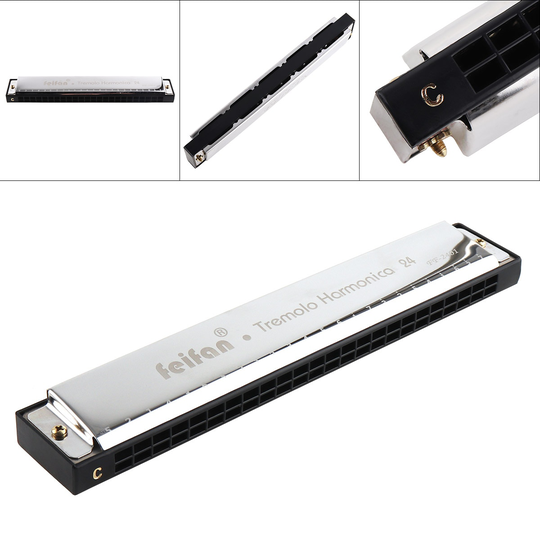 Zilver 24 Gaten Rvs 8K Titanium Harmonica Tremolo Tone Keyc Harp Mondharmonica Muziekinstrumenten Voor Beginners