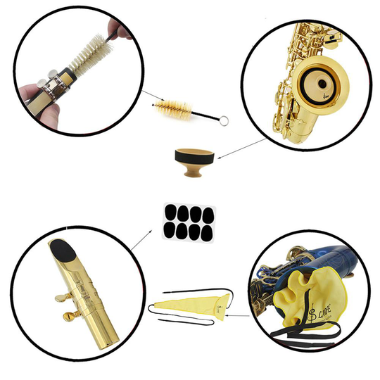 4pcs Saxofoon Kit Tandheelkundige Pad + 3D Schoon Wattenstaafje + Mute + Mondstuk Borstel voor Alto Tenor Sopraan Sax klarinet Muziekinstrument