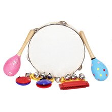 8 stks/set Maracas Castagnetten Handbells Harmonica Tamboerijn Speelgoed Slaginstrument Band Ritme Kit voor Kinderen Kid
