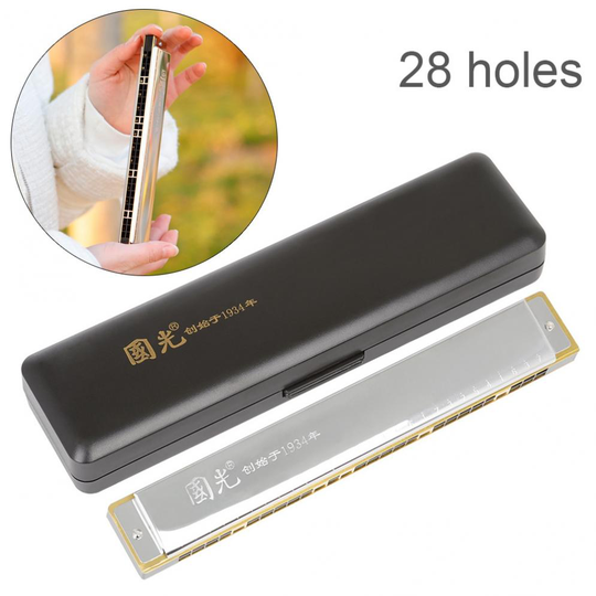 28 Gaten Harmonica Sleutel Van C Breed Scala Accent Zilveren Rvs Muziekinstrument Met Case Voor Muziek Liefhebbers