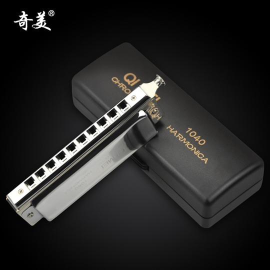 Chromatische Harmonica 10 Holes/40 Tones Sliver Professionele Wind Instrument Mondharmonica Qimei Muziekinstrumenten