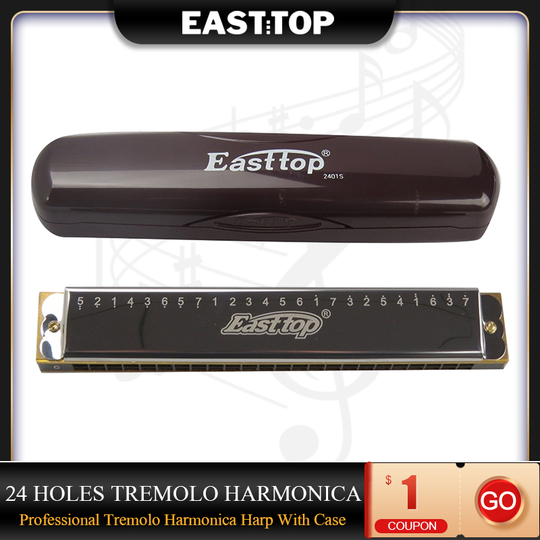 Easttop T2401s 24 Gaten Harmonica Professionele Tremolo Harmonica Harp 24 Gat C Sleutel Met Case Duurzaam Draagbare