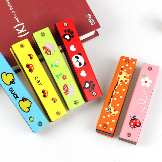 1Pc Dubbele Rij Kan Spelen Kinderen Houten Geschilderde Harmonica Verlichting Vroege Onderwijs Speelgoed Muziekinstrument