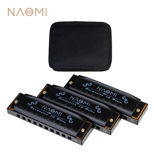 Naomi 3Pcs Hoodoo Blues Harmonica C, D, G Sleutel Harmonica Set 10 Gaten Met Ritssluiting Draagtas