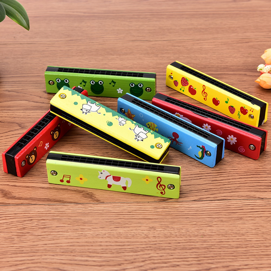 Willekeurige Kleur Kinderen Musical Educatief Muziek Speelgoed Instrument Cartoon Beschilderde Houten Harmonica