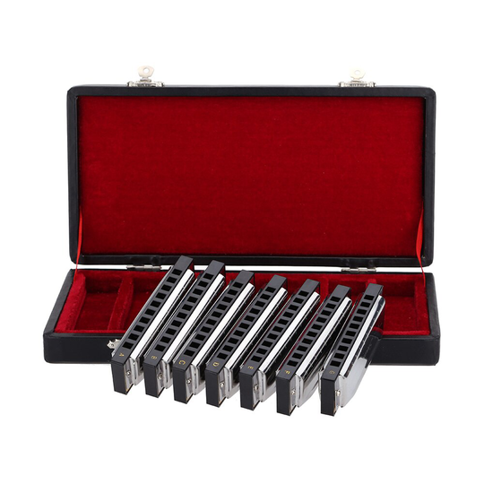 Swan Harmonica 10 Holes Harp Blues Harp Blues Harmonica Diatonische Harmonica Set 7 Stuk (A-G) W/Prachtige Doos + Doekjes