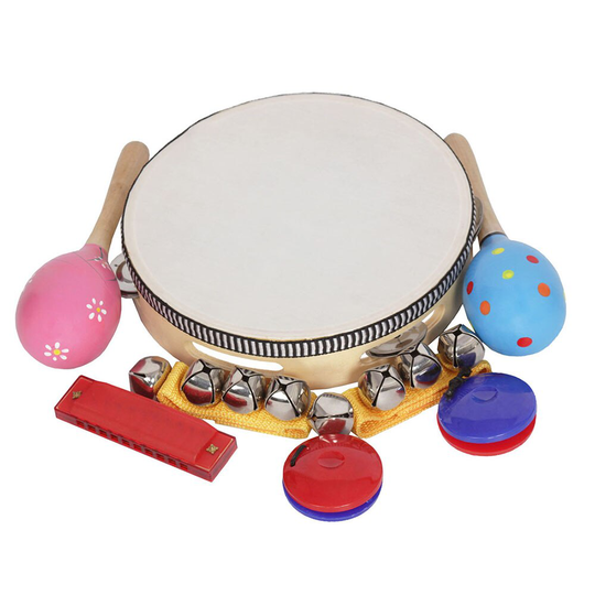 8 Stks/set Muzikaal Speelgoed Slaginstrumenten Band Ritme Kit Inclusief Tamboerijn Maracas Castanet Tafelbel Harmonica Voor Kid
