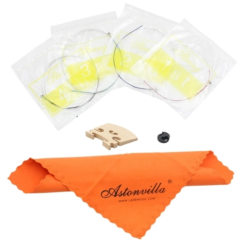 Violine 4 in 1 Set Strings/Gummi Mute/Ahorn 4/4 Brücke/Reinigung Tuch Zubehör Teile ersetzen Tool