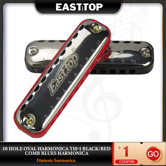 Easttop T10-1 10 Gaten Ovale Harmonica Zwart/Rode Kam Blues Harmonica Muziekinstrumenten