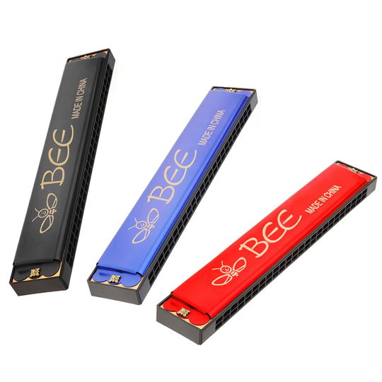 24 Holes Tremolo Harmonica Tone Key C Harp Mondharmonica Muziekinstrumenten Met Rood/Blauw/Zwart Kleuren Optioneel
