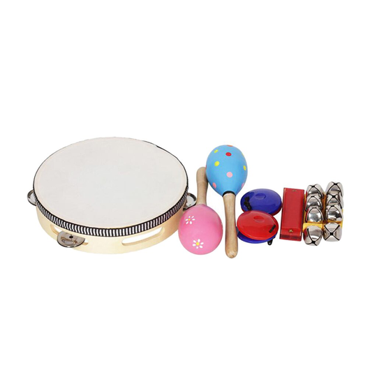 1 Set Maraca Tafelbel Castagnetten Harmonica Tamboerijn Kids Peuter Kleurrijke Voorschoolse Speelgoed