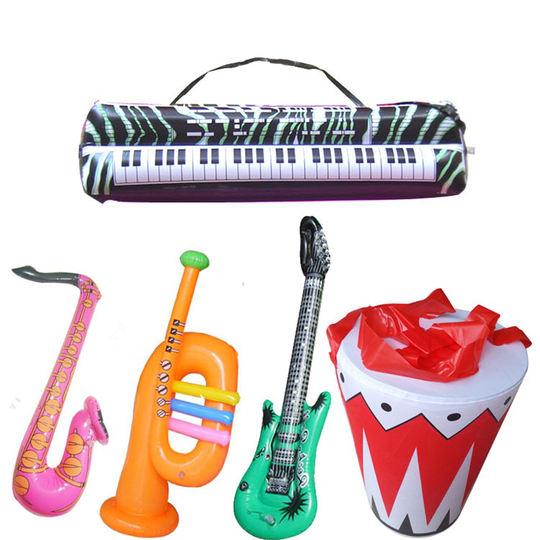 5 stks/set kinderen kostuum opblaasbare spel speelgoed drum set/sax/hoorn/gitaar/toetsenbord plastic kids muziekinstrument speelgoed