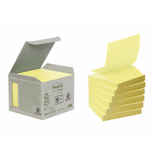 Memoblok 3M Post-It Z-Note R330 76X76MM Recycled Geel