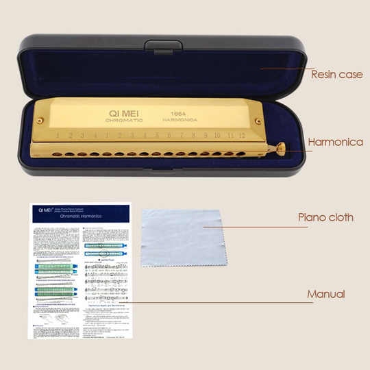 Qi Mei Chromatische Harmonica 16 Hole 64 Toon Mondharmonica Instrumentos Sleutel Van C Professionele Muziekinstrumenten