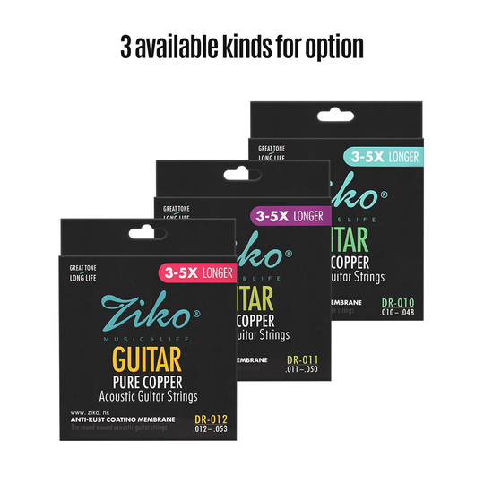 Ziko Dr-012 6 Stks/set Akoestische Gitaar Snaren Hexagon Legering Draad Zuiver Koper Wond Anti-Roest Coating Membraan gitaar Accessoires