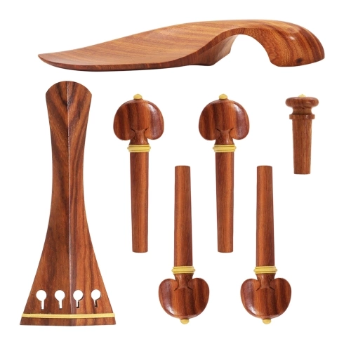 Muslady 4/4 Violine Zubehörteile Set Rot Massivholz mit Saitenhalter Kinnstütze Ende Pin Stimmwirbel