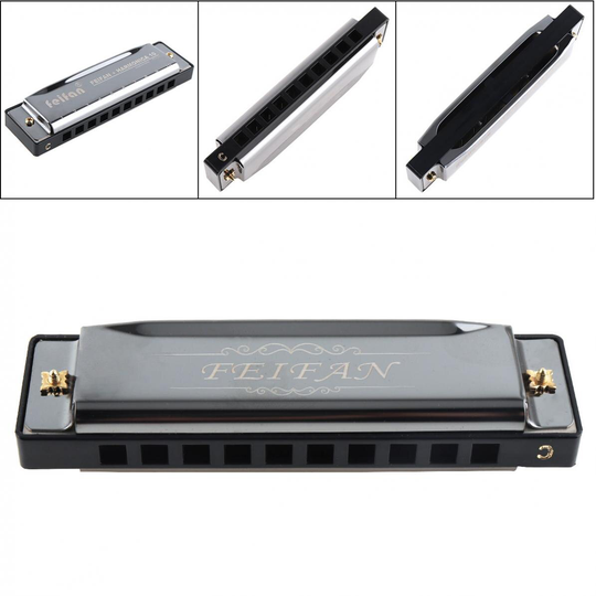 Mat Zwart 10 Gaten 20 Tone Harmonica Blues Harp Mondharmonica Rvs Muziekinstrument Voor Beginner