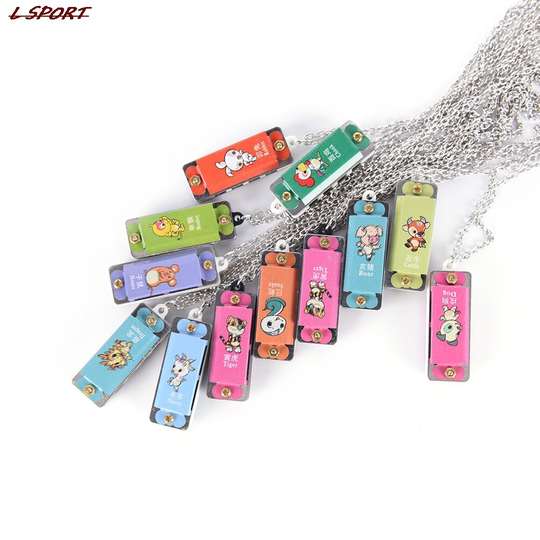1Pc Mini Duurzame Metalen Harmonica 4 Hole 4 Tone Ketting Willekeurige Kleur