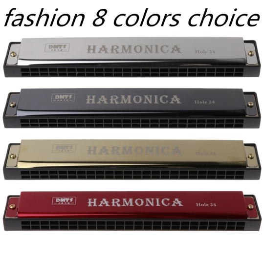 Professionele 24 Hole Harmonica C Key Metalen Harmonica Houtblazers Instrument Voor Beginners Kids Volwassenen 8-Kleur Ondersteuning