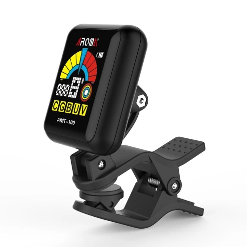 AROMA AMT-100 2 in 1 wiederaufladbare drehbaren Clip-on Stimmgerät Metronom Farbdisplay mit eingebautem Akku USB-Kabel für chromatische Gitarre Bass Ukulele Violine
